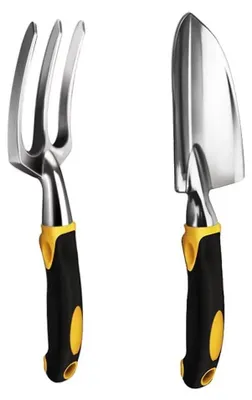 Image de Outils de jardinage, manche ergonomique, acier inoxydable, lot de 2
