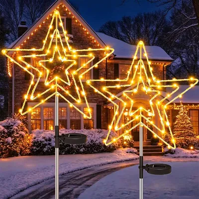 2er Set Solar-Weihnachtsstern mit 75 LEDs, 30x70 cm