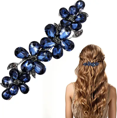 Imagen del producto de Pinzas para el cabello con pedrería, color azul, 2 unidades