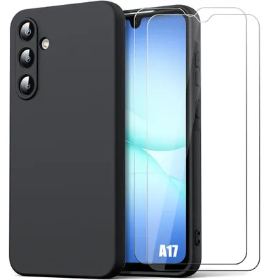 Image de Coque + 2 Verres Trempés pour Samsung Galaxy A17 4G/5G, Protection Silicone Doux Ultra Slim Antichoc Noir