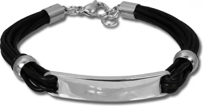 Produktbild von SilberDream Armband Leder Edelstahl Armschmuck schwarz Plakette Herren LAP009S