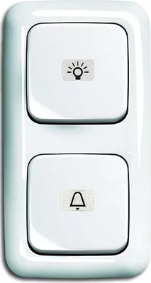 Produktbild von Busch Jäger Klingel & Lichtschalter Set, Glocken- & Klingel Symbol permanent beleuchtet Taster 2020 USGL - 2 fach Rahmen - alpinweiß - Reflex SI - 2145 LI - 2145 KI