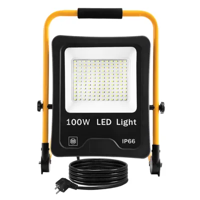 Produktbild von UISEBRT LED Baustrahler 100W Kaltweiß inkl. Standgestell und Netzkabel - LED Fluter Arbeitsscheinwerfer Wasserdicht IP66 für Innen-und Außenbereich - Garage, Garten, Sportplatz, Baustelle