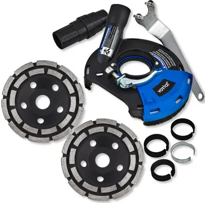 Produktbild von Absaughaube für Winkelschleifer 125 + 2 x Diamant Schleiftopf 125 mm Segment Topfschleifer