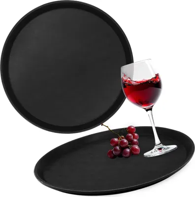 Produktbild von Spetebo Serviertablett rutschfest rund schwarz wiederverwendbar 35 cm - 2er Set - Mehrweg Kunststoff Antirusch Kellnertablett