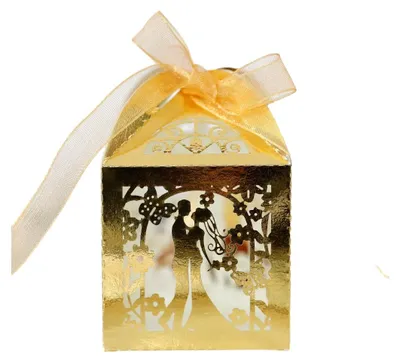 Obrázek produktu pro 50PCS Sladký pár Design Laser Cut Svatební bonboniéry, nevěsta a ženich Vzor Candy čokoládové laskavosti Box pro Valentýna