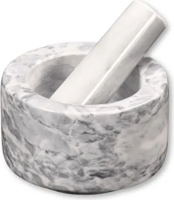 Produktbild von KESPER Mörser mit Schlegel aus weißem Marmor, Ø 13 cm, Höhe 8 cm – robust & elegant für Gewürze & Kräuter – 71505
