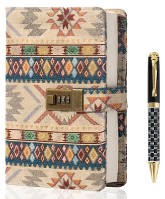 Produktbild von Stoff-Tagebuch mit Schloss, Liniert, A5, Beige, mit Stift, Hardcover