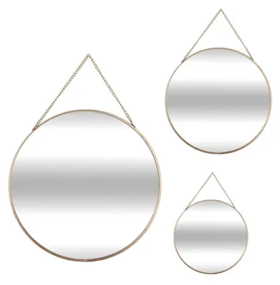 3er-Set runde Spiegel goldfarben mit Kette Ø 20-29 cm