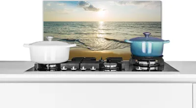 Produktbild von KitchenYeah® Spritzschutz Küche - Küchenrückwand - Wandschutz für Herd und Spüle - Meer - Sommer - Strand 60x30 - Alu-Dibond (Alternative zum Spritzschutz aus Glas) - Hitzebeständig - Herdspritzschut