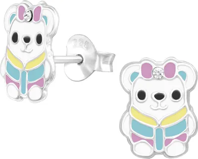 Produktbild von Kinder Ohrringe Ohrstecker 925 Sterling Silber Eisbärenmädchen mit Kristall