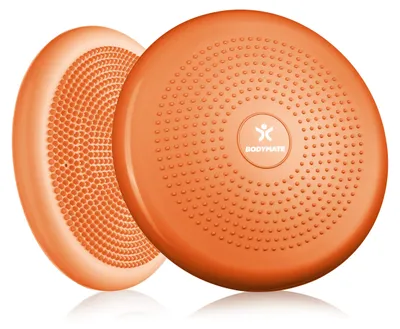Image de BODYMATE Coussin de siège en forme de balle, avec pompe, couleur orange, diamètre 34 cm. Coussin de stabilité, coussin gonflable, tapis de stabilité, coussin à picots. Idéal pour le renforcement du tronc, le fitness, la rééducation, l'amélioration de la coordination et le renforcement du dos
