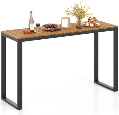 Zdjęcie produktu dla Stół ogrodowy KOMFOTTEU z blatem WPC i solidną metalową ramą, prostokątny stół jadalniany, stół patio 129 x 42 x 75 cm do użytku na zewnątrz, w ogrodzie, na patio