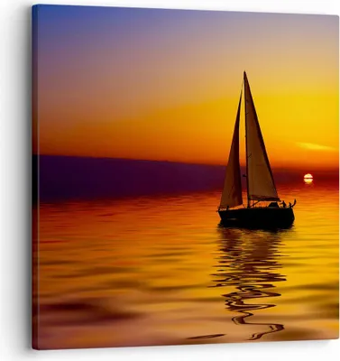 Produktbild von Bild auf Leinwand - Leinwandbild - Boot Sonnenuntergang Landschaft - 30x30cm - Wand Bild - Wanddeko - Leinwanddruck - Bilder - Kunstdruck - Wanddekoration - Leinwand bilder - Wandkunst - AC30x30-0106