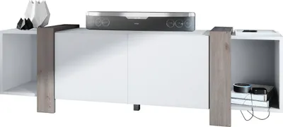 Produktbild von Vladon Lowboard Ida 149 x 45,5 x 34 cm TV-Board mit 4 Fächern und PTO-Türen,  Germany, Korpus in Weiß matt, Blenden in Eiche Nordic | Große Farbauswahl