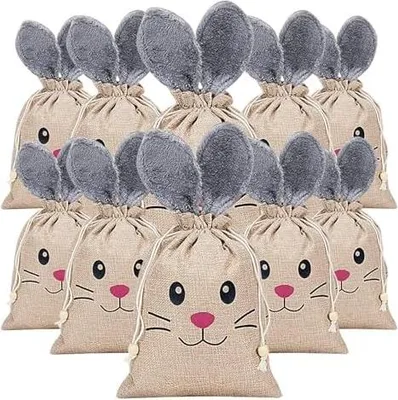 Produktbild von Osterhasentüten, Ostertüten für Kinder, mit Geschenktüte mit Hasenohren, 10 x Süßigkeitenbeutel mit Kordelzug, Schokoladenbeutel für sichere Aufbewahrung von