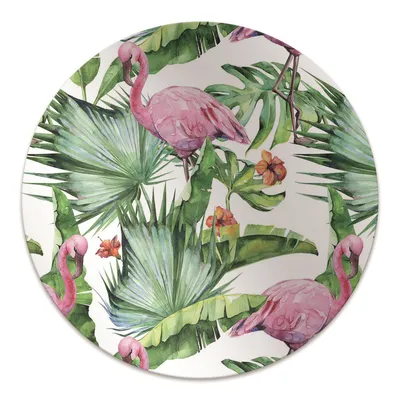Produktbild von Rundmatte - Stuhlunterlage Bürostuhlunterlage - Rund Ø 100 cm - Bodenmatte - Fußmatte - Blätter und Flamingos.