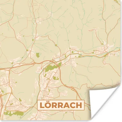 Produktbild von MuchoWow® Poster Lörrach - Karte - Vintage - Stadtplan 75x75 cm - Wand Dekoration