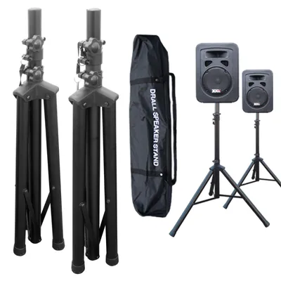 Produktbild von 2 Stück DJ PA Boxenständer Hochständer - 100-180 cm höhenverstellbar - Boxen Lautsprecher bis 60 kg - Dreibein Stativ Ständer - mit Tasche Modell: BS3BK-T