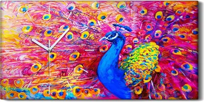 Produktbild von Wandbild Leinwand Bilder Wanduhr 60x30 Gemälde Tier Vogel Pfauen Federn Kunst - weiße Hände