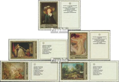 Produktbild von Briefmarken Sowjetunion 1984 Mi 5452Zf-5456Zf mit Zierfeld (kompl.Ausg.) postfrisch Gemälde französischer Maler