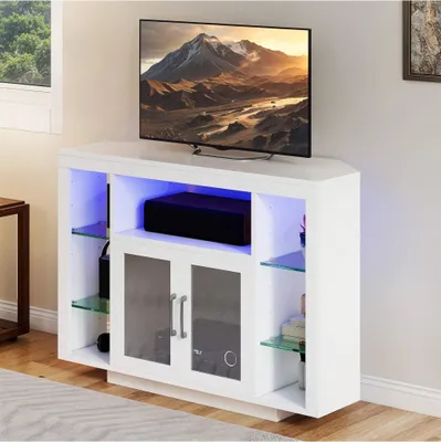 Produktbild von BALCONERA TV-Schrank Eckschrank mit RGB LED, Fernsehschrank für bis zu 55 Zoll-TV, 100 × 40 × 73 cm, Weiß