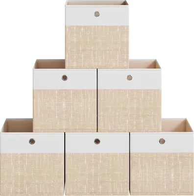 Produktbild von SONGMICS Aufbewahrungskörbe, 6er Set, faltbare Stoffboxen mit PP-Platten, für Regal, 33 x 33 x 33 cm, weiß-beige
