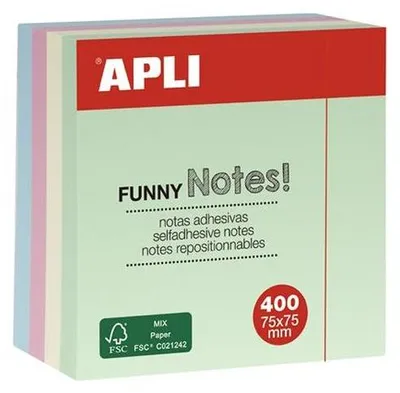 Image de APLI Cubes de notes repositionnables "FUNNY Notes ! 75 x 75 mm assortis 400 feuilles