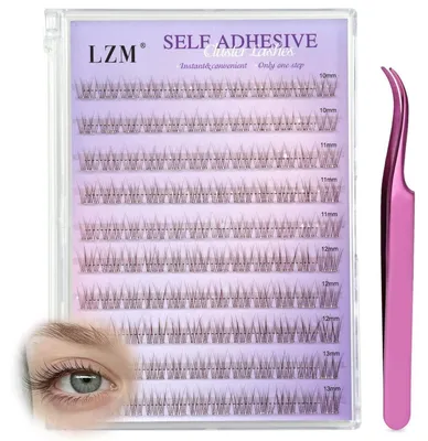 Immagine prodotto di Ciglia finte a ciuffetti autoadesive, forma C, lunghezza 10-13 mm, colore marrone, con pinzetta