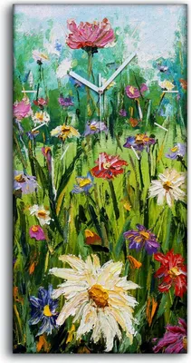 Produktbild von Wanduhr Bürouhr Leinwand Bild 30x60 Foto Bild Blumen Malerei Wildblumen - weiße Hände