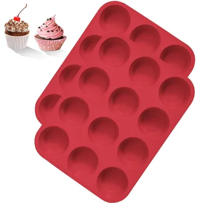 Produktbild von 2er Set Muffinform Silikon für 12 Muffins, Rot, BPA-frei, Antihaftbeschichtung, Spülmaschinenfest