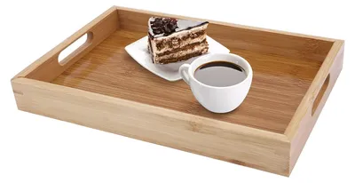 Image de Solidchoice - Plateau rectangulaire en bambou avec poignées, idéal pour le petit-déjeuner et la décoration