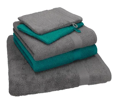 Produktbild von Betz 5 tlg. Handtuch Set SINGLE Pack Farbe anthrazit grau -  1 Duschtuch 2 Handtücher 2 Waschhandschuhe - 250803