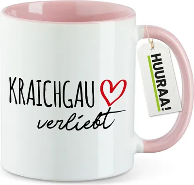 Produktbild von Huuraa Kaffeetasse Kraichgau verliebt 330ml Rosa Keramik Kaffeebecher Geschenkidee