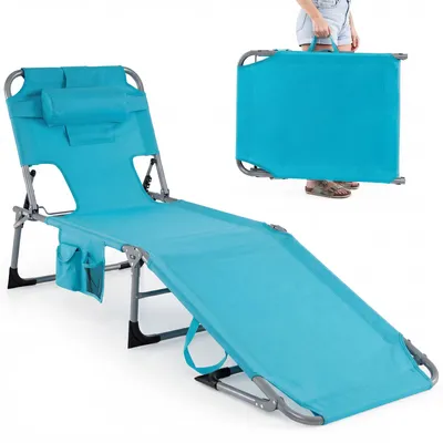 Produktbild von KOMFOTTEU Sonnenliege klappbar, Strandliege mit Gesichtsausschnitt & Armöffnungen, Rückenlehne 4 Fach verstellbar, Gartenliege mit Abnehmbarer Kopfstütze, Pool- & Garten 193 x 60 x 80 cm (blau)