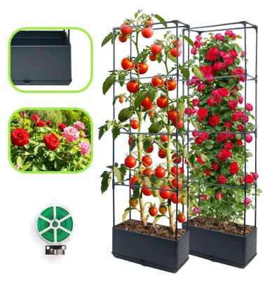 Produktbild von Set aus 2 Erhöhten Gartenpflanzkästen mit Spalier
