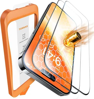 Produktbild von TORRAS iPhone 15 Panzerglas Schutzfolie 9H+ 2 Stück full screen Auto-Installation
