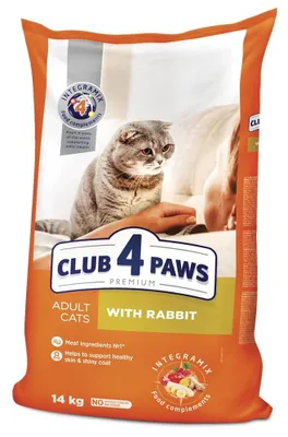 Produktbild von CLUB 4 PAWS Premium Katzenfutter mit Kaninchen 14kg – Hypoallergenes Trockenfutter für ausgewachsene Katzen – Ohne Weizen & Soja