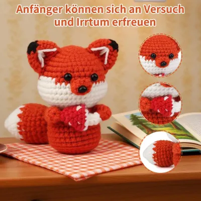 Produktbild von Amigurumi Kuscheltier - Häkelset für Anfänger - Videoanleitungen - Komplettset mit Garn, Häkelnadel, Füllwatte - Für Erwachsene und Kinder - Husky
