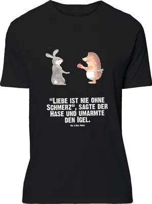 Produktbild von Mr. & Mrs. Panda S T-Shirt Hase Igel - Schwarz - Geschenk, Jersey-Shirt, Print-Shirt, Trösten, Herzschmerz, Trennungsschmerz, oberteil, Tshirt, Lustige Sprüche, und