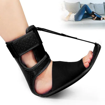 Produktbild von Plantarfasziitis Nachtschiene mit Drehknopf, Fußheberorthese mit Seilzugsystem, offene Zehen, Fersenstütze, atmungsaktiv, rechts und links