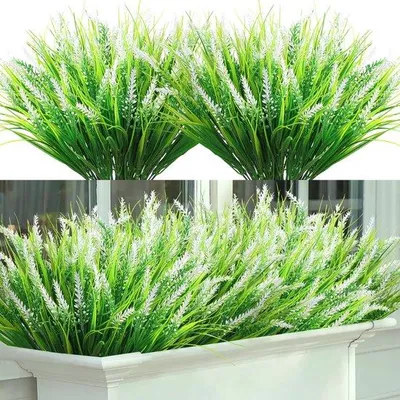 Zdjęcie produktu dla Ibenzoa® Sztuczne kwiaty lawendy – zestaw 8 sztuk (każdy ok. 33 cm), odporne na promieniowanie UV i warunki atmosferyczne, realistyczne łodygi z elastycznymi liśćmi, dekoracja do wnętrz i na zewnątrz