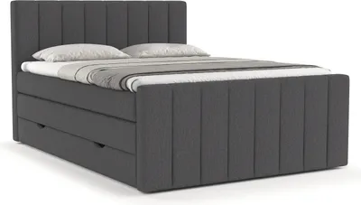 Produktbild von Boxspringbett Livia Interiors, Bett 200x200 cm, mit Behälter, Doppelbett, H3 Bonell- und Taschenmatratze und Topper, Webstoff Inari - Grau