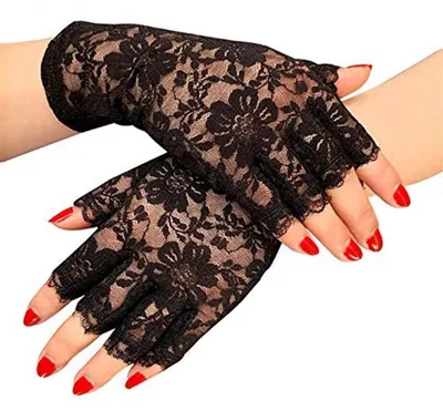 Zdjęcie produktu dla Rękawiczki damskie, bez palców, koronkowe, w stylu vintage, gotyckim, idealne na Halloween, kolor czarny