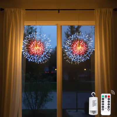 Zdjęcie produktu dla 2x Dandelion Fairy Lights Battery 198 LED Christmas Lights 8 Modes Window Christmas Decoration DIY Firework Lights Indoor Party Wedding Decoration