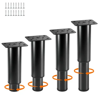 Obrázok produktu pre 4 nastaviteľné nožičky na nábytok, výška nastaviteľná od 12 do 18 cm, čierna oceľ