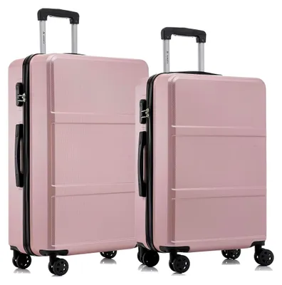 Produktbild von Reisekoffer Set mit Trolley, Handgepäck und Hartschalenkoffern, 4 Rollen 360°, Zahlenschloss, Gummigriff (2-teilig, L&XL, Roségold)