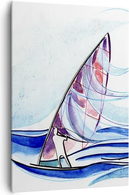 Produktbild von Bild auf Leinwand - Leinwandbild - Einteilig - Windsurfen Grafik Illustration Sommer - 70x100cm - Wand Bild - Wandbilder - Leinwanddruck - Wanddekoration - Leinwand bilder - Wandbild - PA70x100-3064