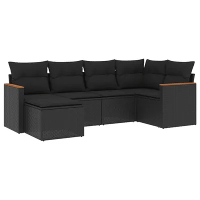Produktbild von vidaXL 6-tlg. Garten-Sofagarnitur mit Kissen Schwarz Poly Rattan