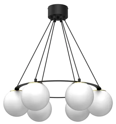 Zdjęcie produktu dla Żyrandol Ballo czarny matowy-biały-złoty 6xE27x15W szkło wym:110x62x62cm IP20 Luminex